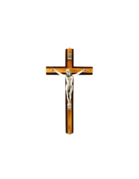 Cruz caoba-olivo cristo plateado 4286 20cm