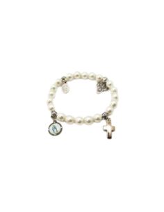 Brazalete perlas blancas cruces v.milagrosa