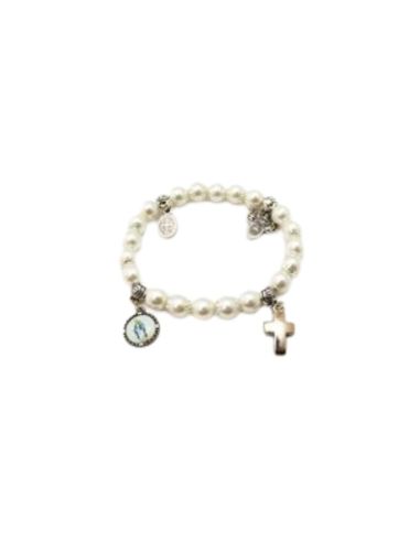 Brazalete perlas blancas cruces v.milagrosa