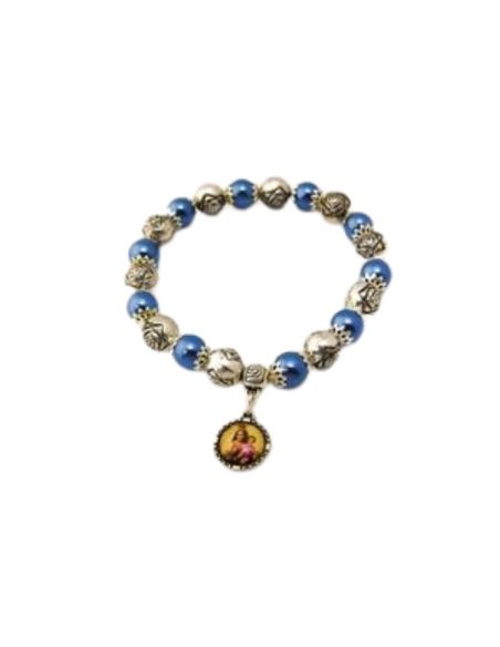 Brazalete cristal  hematites azul c/ cruz