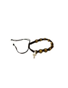 Pulsera madera cuerda cruz metal
