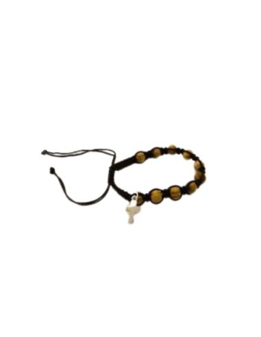 Pulsera madera cuerda cruz metal