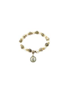 Brazalete cristal blanco metal rosas milagrosa