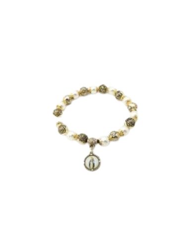 Brazalete cristal blanco metal rosas milagrosa