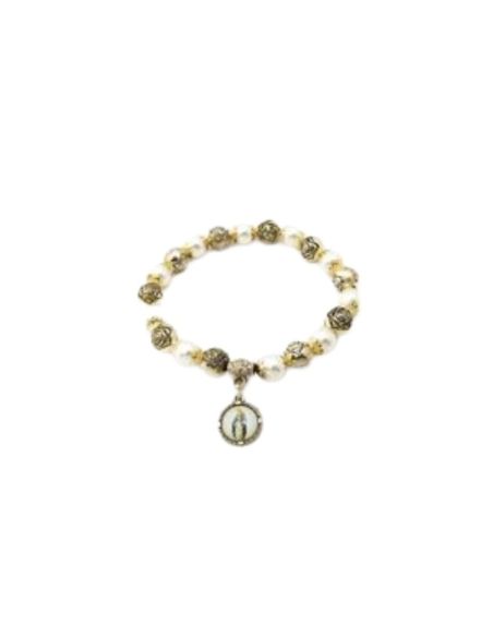 Brazalete cristal blanco metal rosas milagrosa