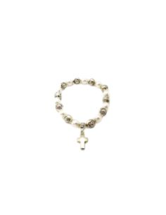 Brazalete cristal blanco metal rosas  c/cruz