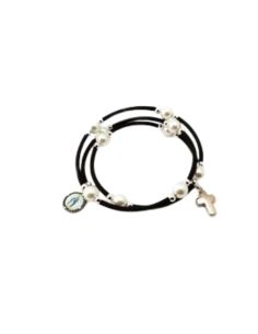 Brazalete 619 perla rosa con cruz milagrosa