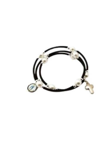 Brazalete 619 perla rosa con cruz milagrosa|Libreriasalesiana