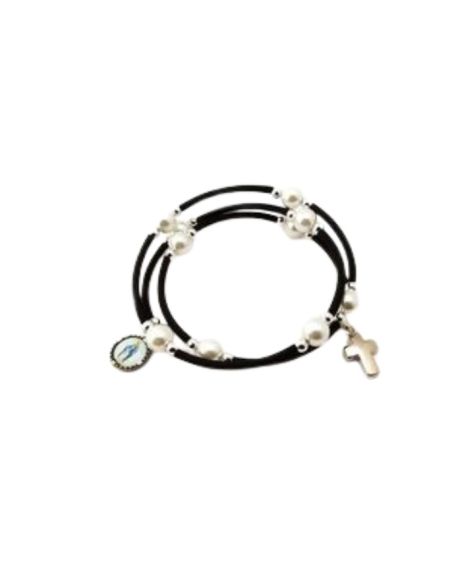 Brazalete 619 perla rosa con cruz milagrosa|Libreriasalesiana