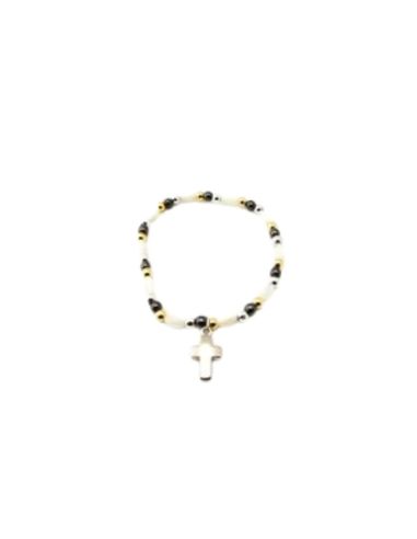 Brazalete madreperla hematites c/cruz