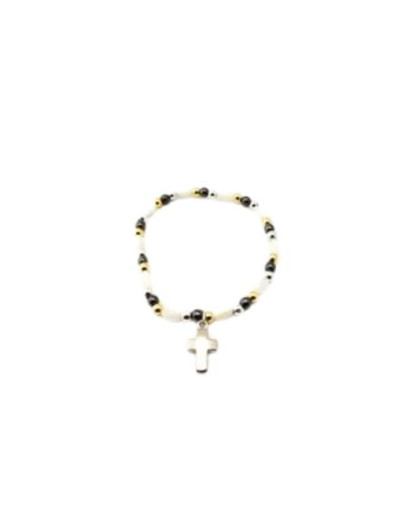 Brazalete madreperla hematites c/cruz