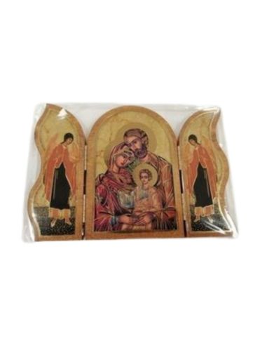Triptico madera oro 19x13,5cm sagrda familia icono