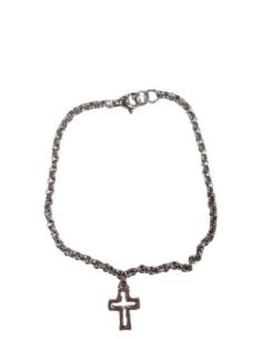 Pulsera cadena acero baño plata cruz aspas