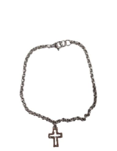 Pulsera cadena acero baño plata cruz aspas