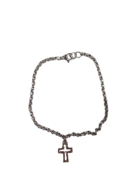 Pulsera cadena acero baño plata cruz aspas