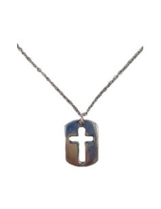 Cadena acero medalla baño plata cruz chapa
