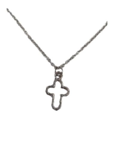 Cadena acero medalla baño plata cruz redonda