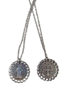 Cadena acero medalla baño plata medalla san benito rizada