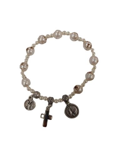 Brazalete Simil Perlas Fatima+Arbol+Cruz