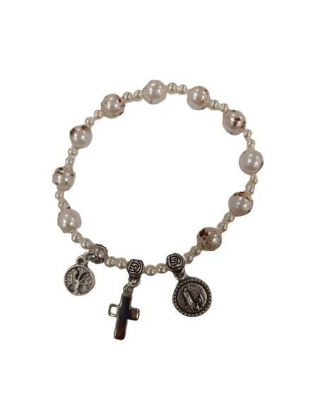 Brazalete Simil Perlas Fatima+Arbol+Cruz