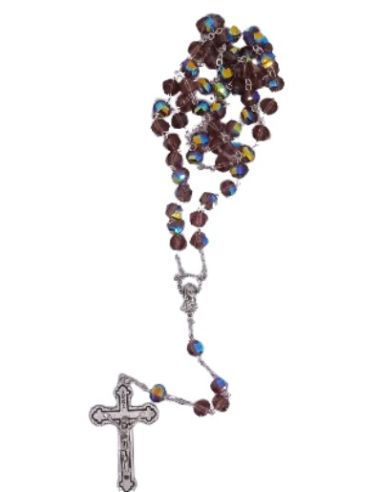 Rosario cristal multicaras con caja color amatista