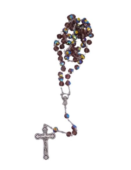 Rosario cristal multicaras con caja color amatista