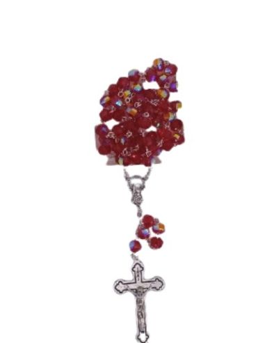 Rosario cristal multicaras con caja color rubi