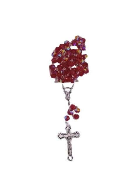 Rosario cristal multicaras con caja color rubi