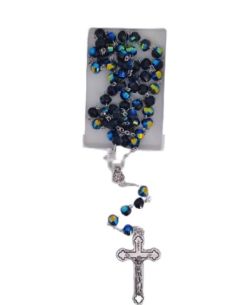 Rosario cristal multicaras con caja color negro escarabeo