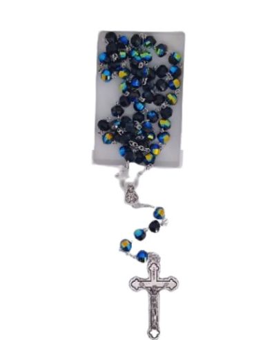 Rosario cristal multicaras con caja color negro escarabeo