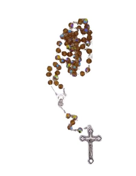 Rosario cristal multicaras con caja color topacio