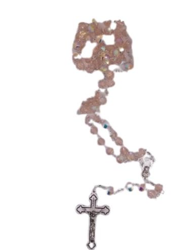 Rosario cristal multicaras con caja color rosa