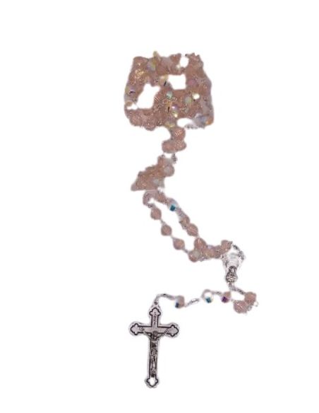 Rosario cristal multicaras con caja color rosa