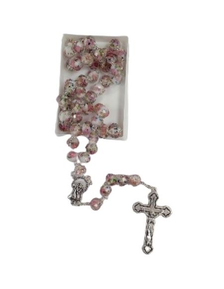 Rosario cristal cloisoné color blanco con caja
