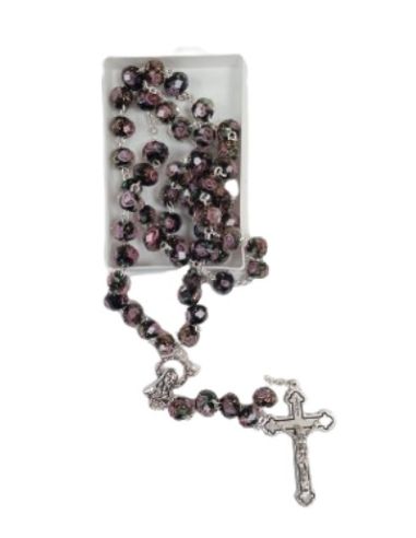 Rosario cristal cloisoné color negro con caja