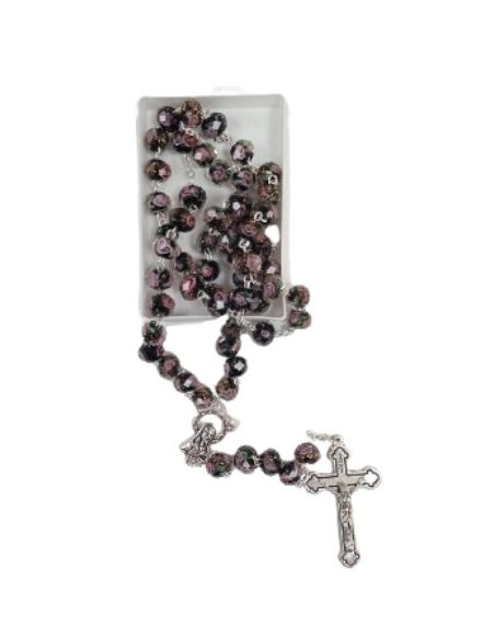 Rosario cristal cloisoné color negro con caja