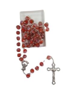 Rosario cristal cloisoné color rojo con caja