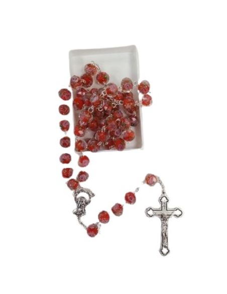 Rosario cristal cloisoné color rojo con caja
