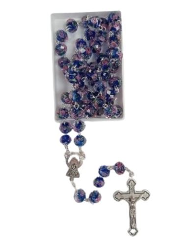 Rosario cristal cloisoné color azul oscuro con caja
