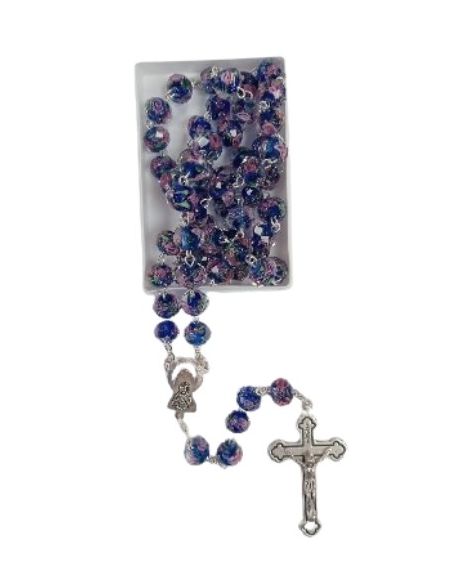 Rosario cristal cloisoné color azul oscuro con caja