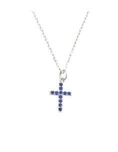 Gargantilla plata  con cruz cristal azul