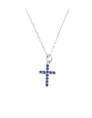 Gargantilla plata  con cruz cristal azul