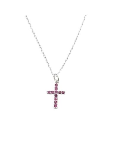 Gargantilla plata  con cruz cristal rojo