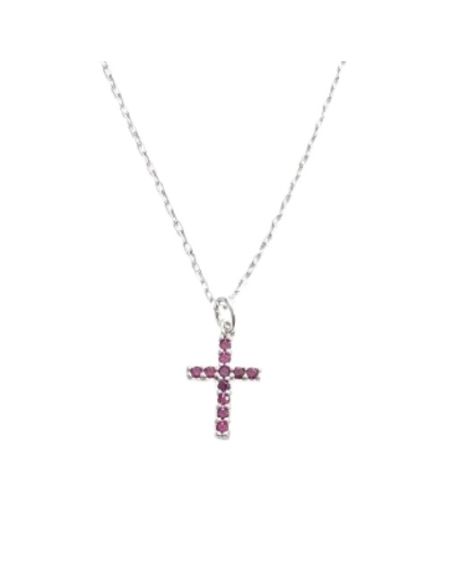 Gargantilla plata  con cruz cristal rojo