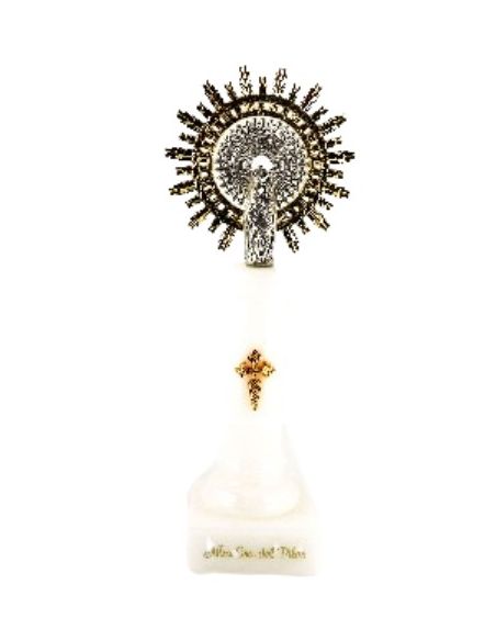 Virgen del pilar metal/alabastro blanco corona metal 18,5cm
