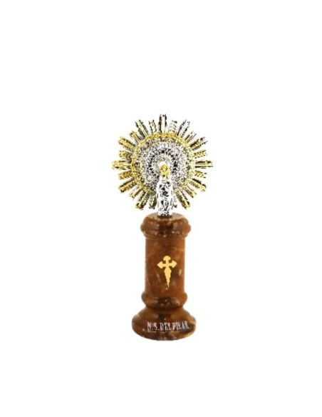 Virgen del pilar metal/alabastro marron/plastico 11,5cm