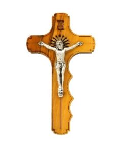 Cruz olivo mano con cristo metal12x6,5 cm ºººº