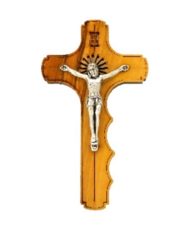 Cruz olivo mano con cristo metal12x6,5 cm ºººº