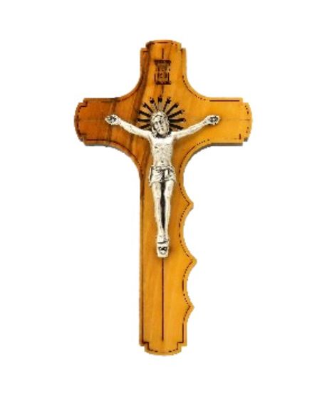 Cruz olivo mano con cristo metal12x6,5 cm ºººº
