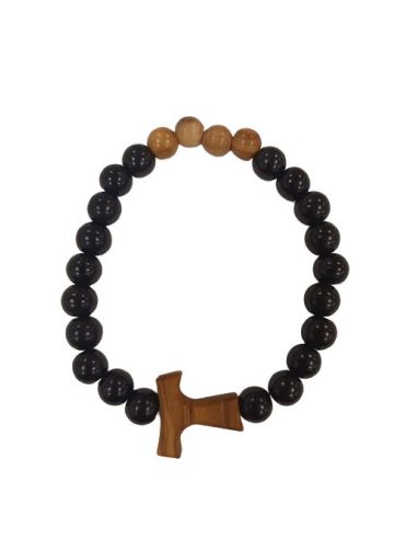 Brazalete Madera Negra Y Olivo Cruz Tau